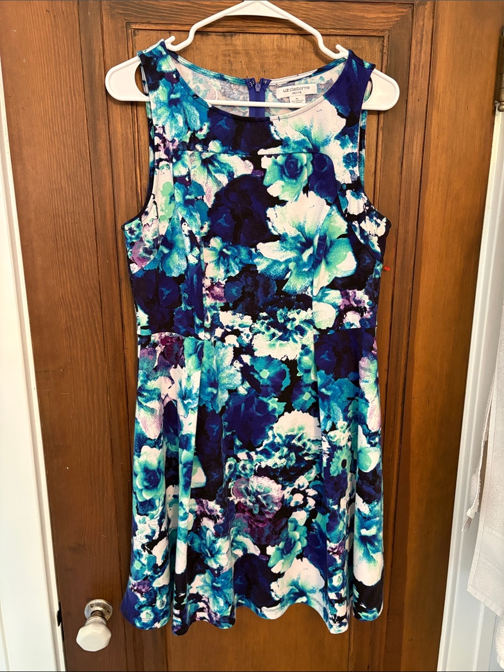 Liz Claiborne Teal Navy Floral Sleeveless Fit & Flare Dress